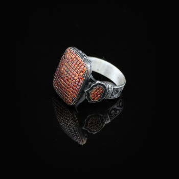 Vintage Handmade Micro Stone Statement Ring for Men - 6