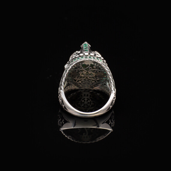  Vintage Helmet Ring for Men with Micro Jade Stone, 925 Sterling Silver - 4