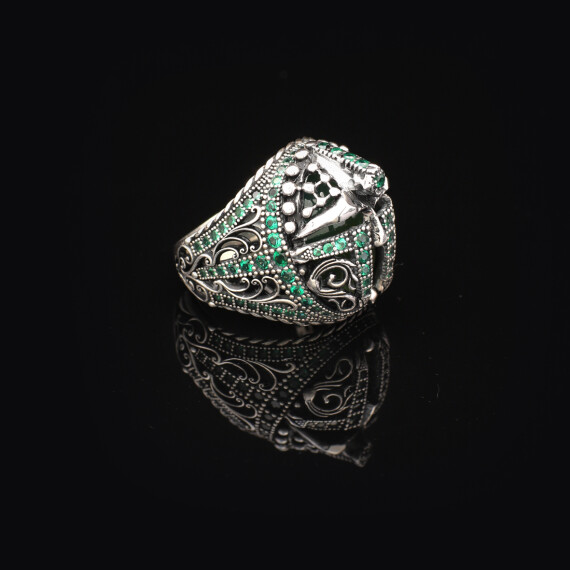  Vintage Helmet Ring for Men with Micro Jade Stone, 925 Sterling Silver - 5