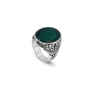  Vintage Jade Ring for Men – Oval Stone, 925 Sterling Silver - 1