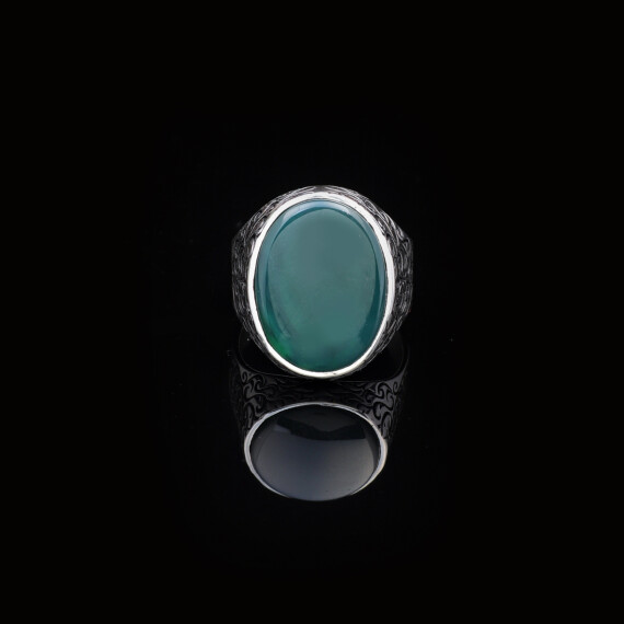  Vintage Jade Ring for Men – Oval Stone, 925 Sterling Silver - 3