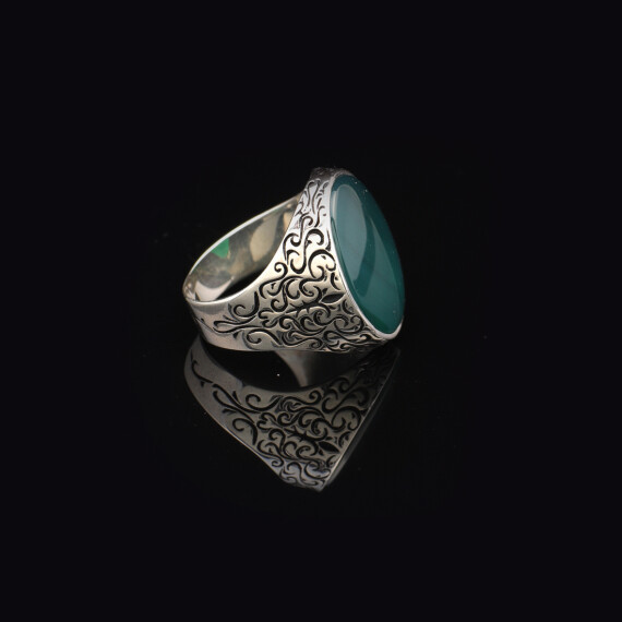  Vintage Jade Ring for Men – Oval Stone, 925 Sterling Silver - 5