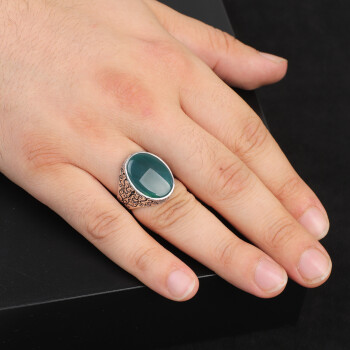  Vintage Jade Ring for Men – Oval Stone, 925 Sterling Silver - 6