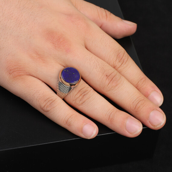  Vintage Lapis Lazuli Pinky Signet Ring - Handmade Gemstone Ring for Men - 6