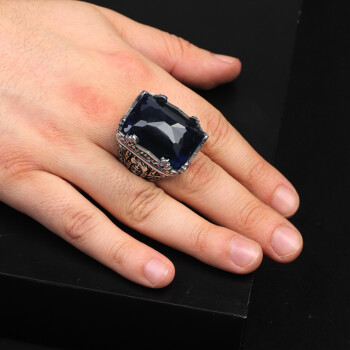  Vintage Large Blue Sapphire Ax Ring for Men - 925 Sterling Silver - 6