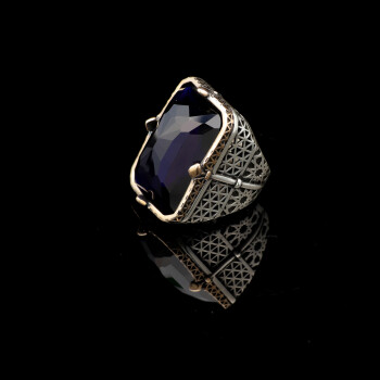  Vintage Large Blue Sapphire Ring for Men - 3