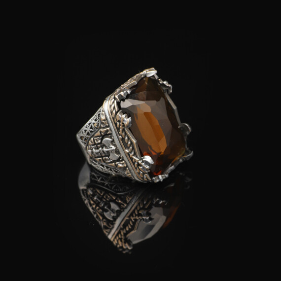  Vintage Large Citrine Ax Ring for Men - 3