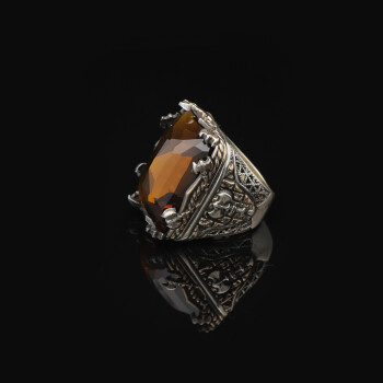  Vintage Large Citrine Ax Ring for Men - 4