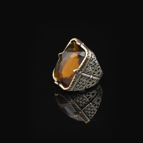  Vintage Large Citrine Ring for Men - 925 Sterling Silver - 3