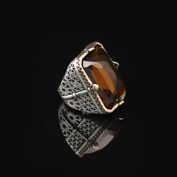  Vintage Large Citrine Ring for Men - 925 Sterling Silver - 5