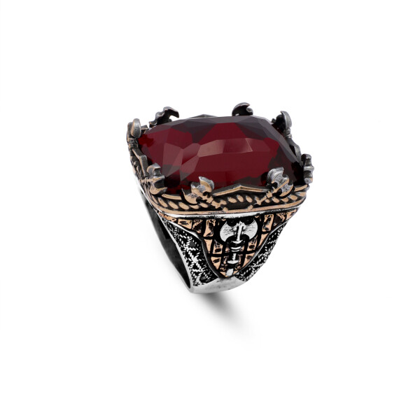  Vintage Large Garnet Ax Ring for Men - 1