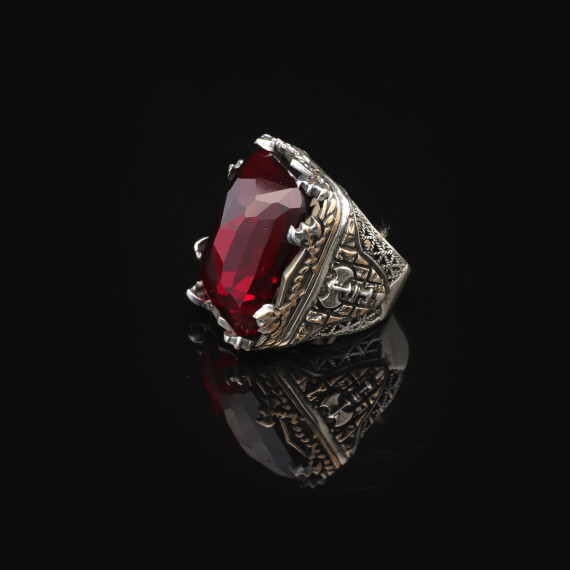  Vintage Large Garnet Ax Ring for Men - 5