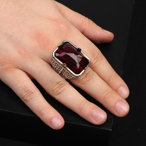  Vintage Large Garnet Ring for Men - 6