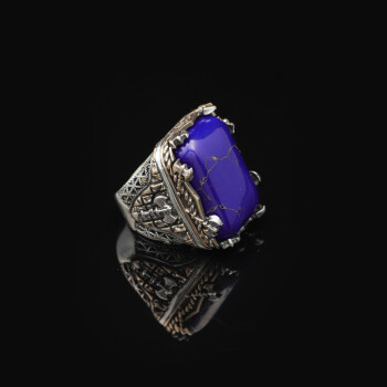  Vintage Large Lapis Lazuli Ax Ring for Men - 3