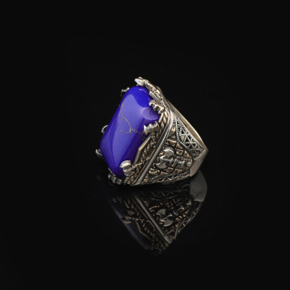  Vintage Large Lapis Lazuli Ax Ring for Men - 4