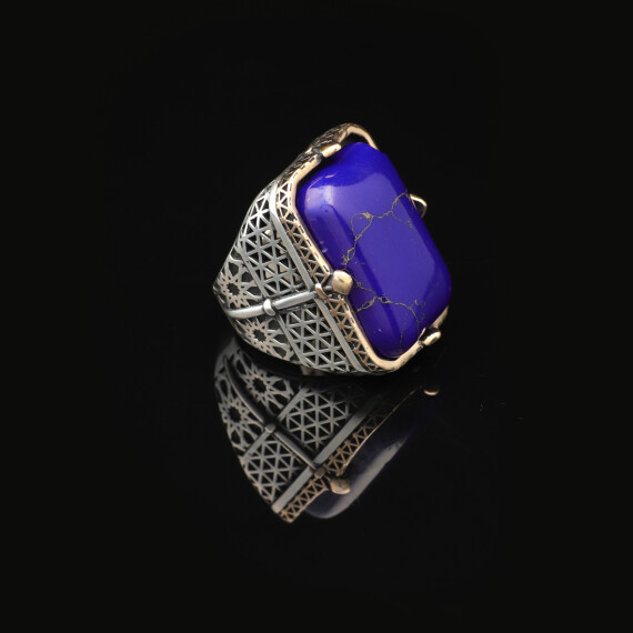  Vintage Large Lapis Lazuli Ring for Men - 925 Sterling Silver - 3