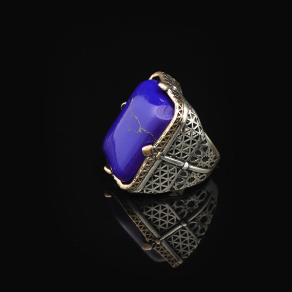  Vintage Large Lapis Lazuli Ring for Men - 925 Sterling Silver - 5