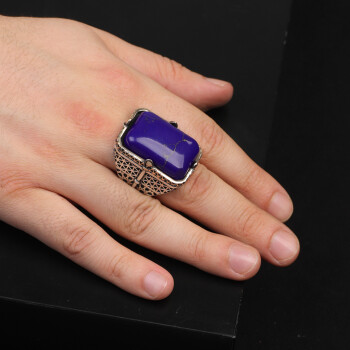  Vintage Large Lapis Lazuli Ring for Men - 925 Sterling Silver - 6