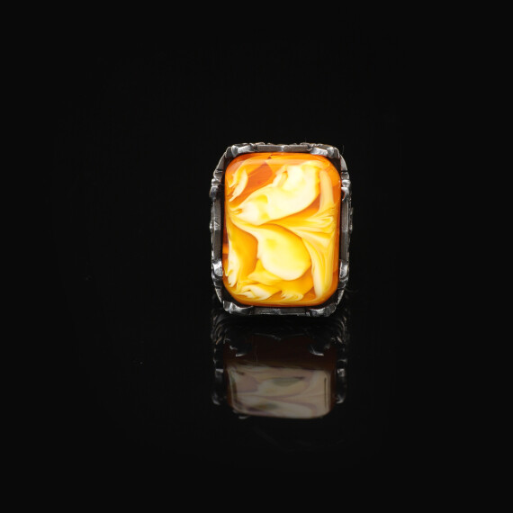  Vintage Large Squeezing Amber Axe Ring for Men - 2