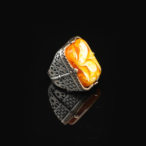  Vintage Large Squeezing Amber Ring for Men - 5