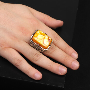  Vintage Large Squeezing Amber Ring for Men - 6