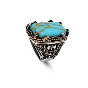  Vintage Large Turquoise Ax Ring for Men - 1