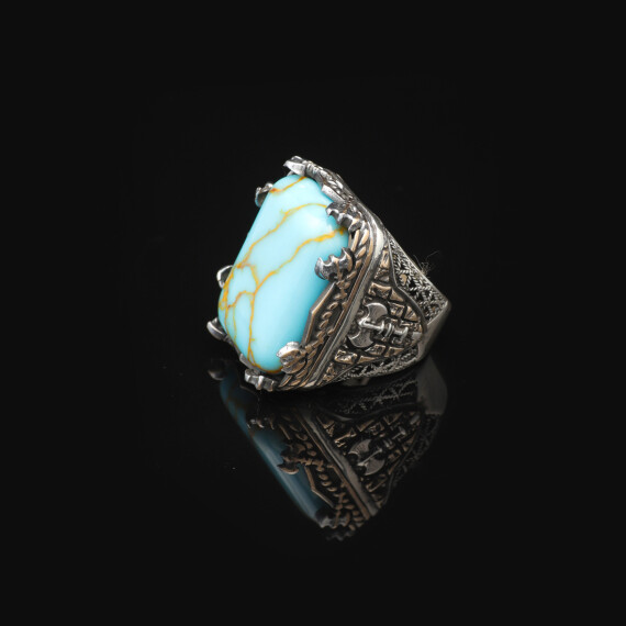  Vintage Large Turquoise Ax Ring for Men - 2