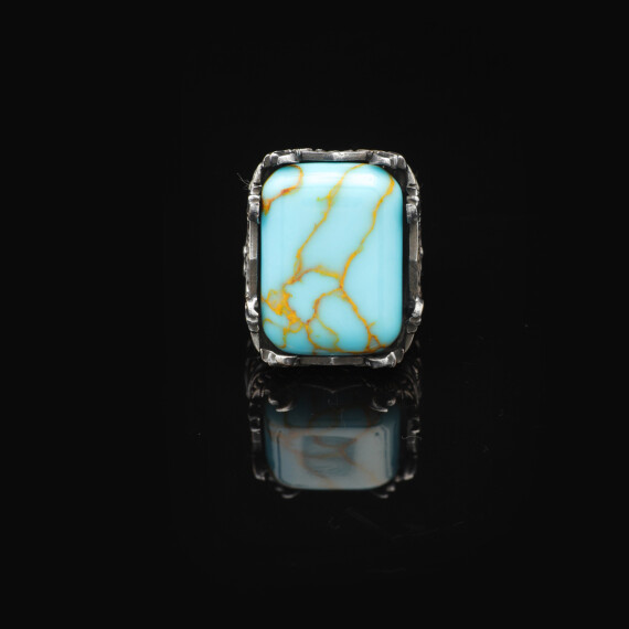  Vintage Large Turquoise Ax Ring for Men - 3