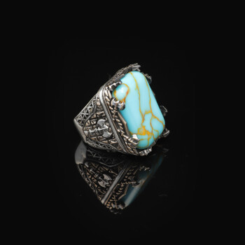  Vintage Large Turquoise Ax Ring for Men - 5