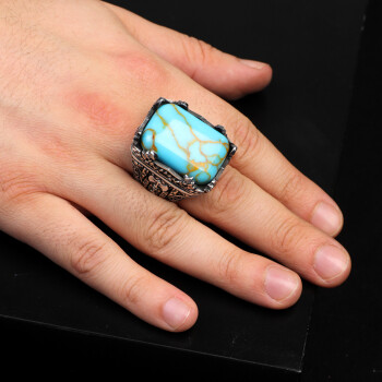  Vintage Large Turquoise Ax Ring for Men - 6