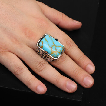  Vintage Large Turquoise Ring for Men - 925 Sterling Silver - 6