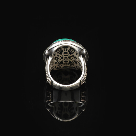  Vintage Malachite Oval Stone Ring for Men - Large 925 Sterling Silver - 2