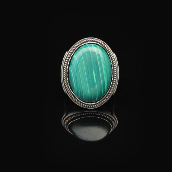  Vintage Malachite Oval Stone Ring for Men - Large 925 Sterling Silver - 3