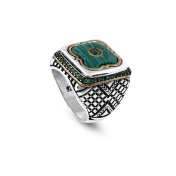  Vintage Malachite Ring with Micro Jade Stone - 1