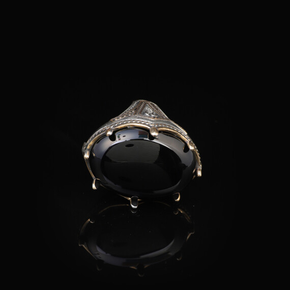  Vintage Men's Handmade Onyx Ring with Oval Gemstone - Large Ottoman Ring - 2