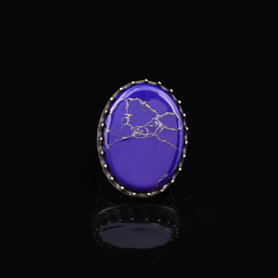  Vintage Men's Lapis Lazuli Oval Gemstone Ring - Handmade Ottoman Style - 2