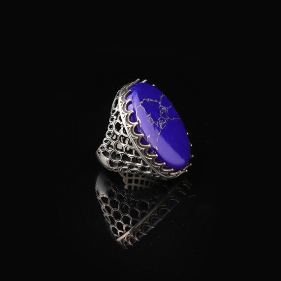  Vintage Men's Lapis Lazuli Oval Gemstone Ring - Handmade Ottoman Style - 3