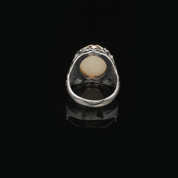  Vintage Mother of Pearl Ring for Men – Oval Gemstone, Handmade 925 Sterling Silver - 2