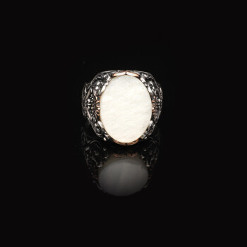  Vintage Mother of Pearl Ring for Men – Oval Gemstone, Handmade 925 Sterling Silver - 3