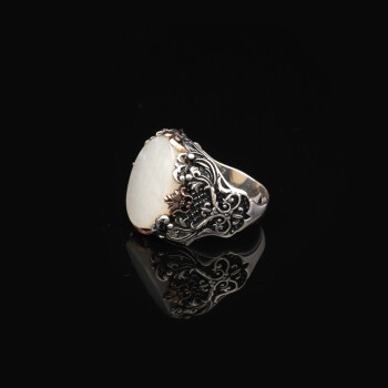  Vintage Mother of Pearl Ring for Men – Oval Gemstone, Handmade 925 Sterling Silver - 5