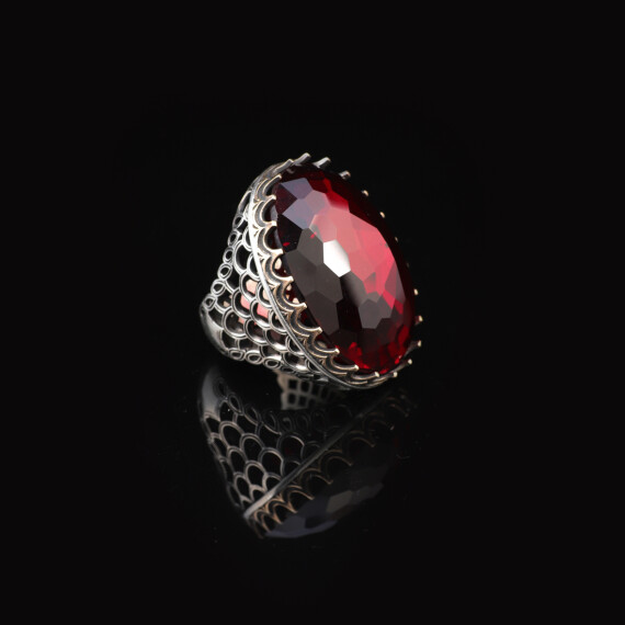 Vintage Ottoman Garnet Ring - Handmade Large Gemstone Ring for Men - 3