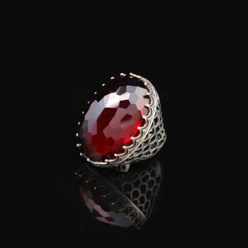 Vintage Ottoman Garnet Ring - Handmade Large Gemstone Ring for Men - 5