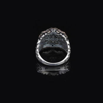 Vintage Ottoman Style Mother of Pearl and Onyx Silver Ring - 2