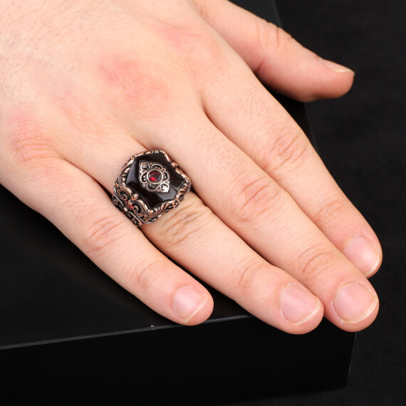 Vintage Ottoman Style Ruby Ring in Sterling Silver, Silver Ruby Ring - 6