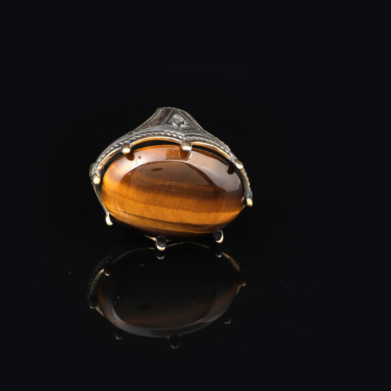  Vintage Style Tiger Eye Ring with Oval Gemstone - Handmade Ottoman Ring, Large Ring - 4