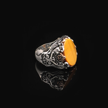  Vintage Tiger Eye Gemstone Ring, Oval Stone, 925 Sterling Silver Men's Ring - 2