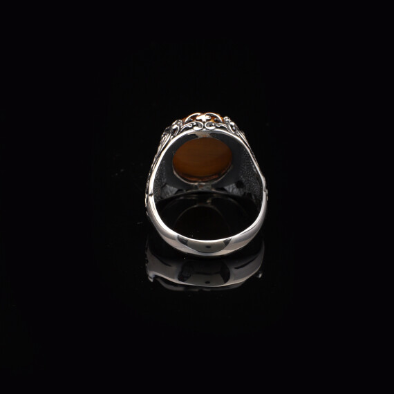  Vintage Tiger Eye Gemstone Ring, Oval Stone, 925 Sterling Silver Men's Ring - 3