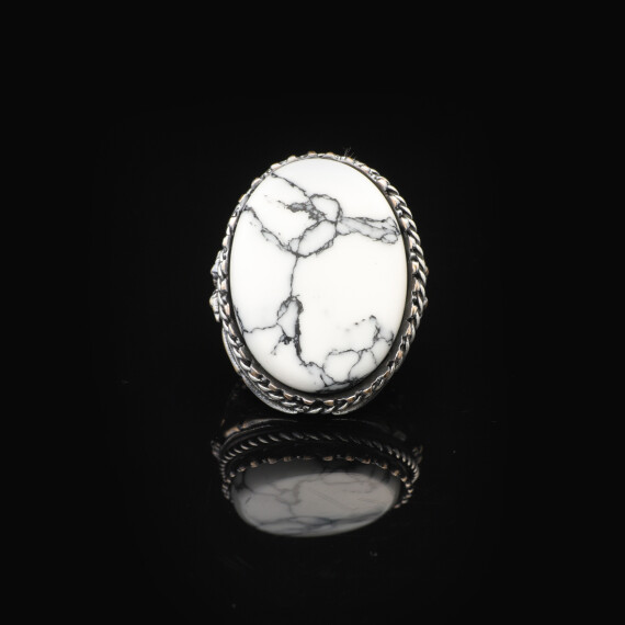  Vintage White Turquoise Eagle Ring for Men - Large Oval Stone - 2