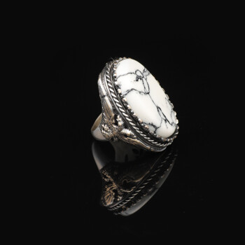  Vintage White Turquoise Eagle Ring for Men - Large Oval Stone - 4