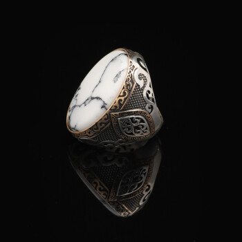  Vintage White Turquoise Ring – Large Oval Stone - 5